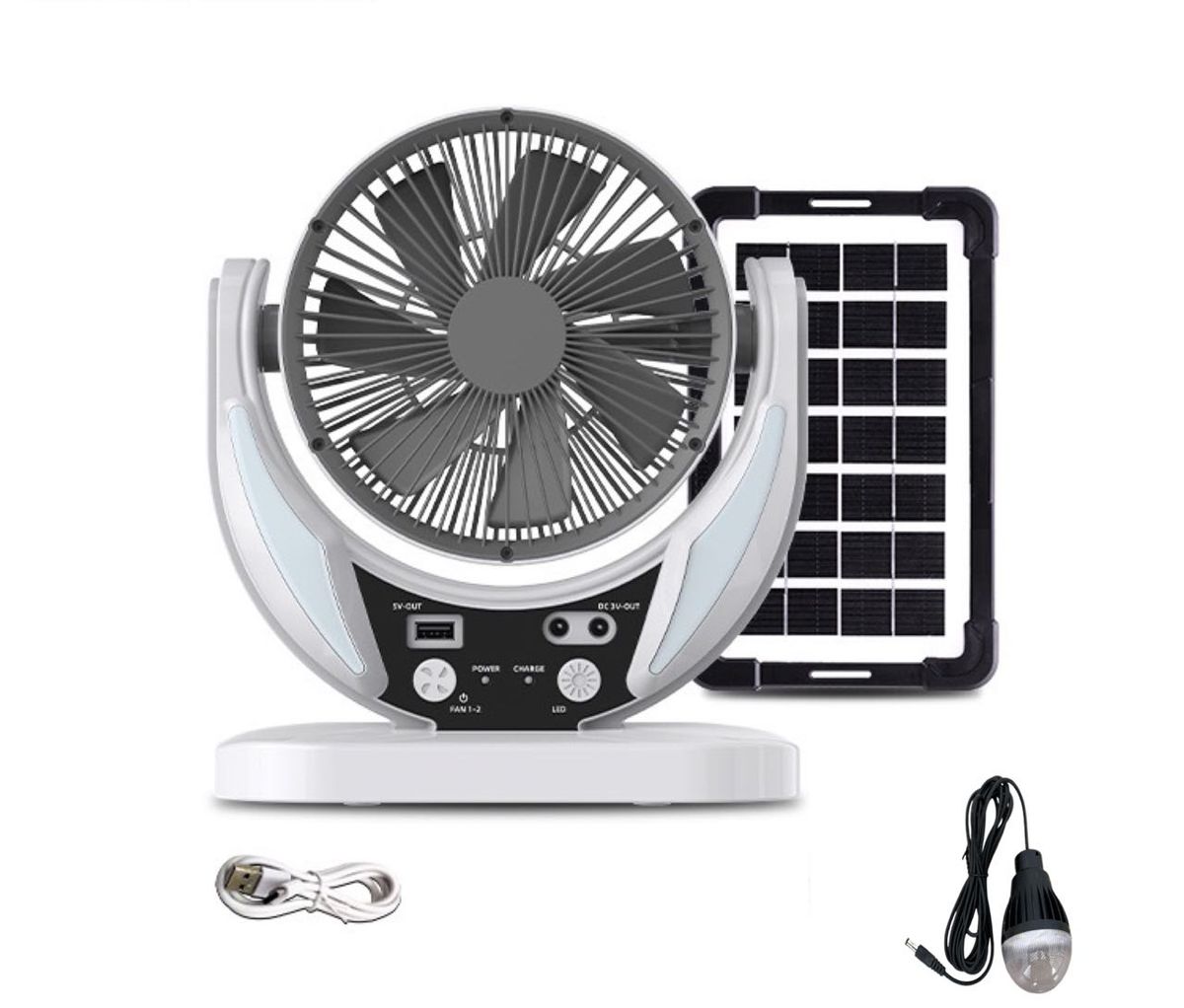 GDTIMES- Camping Portable Solar Rechargeable BOX Fan With Light