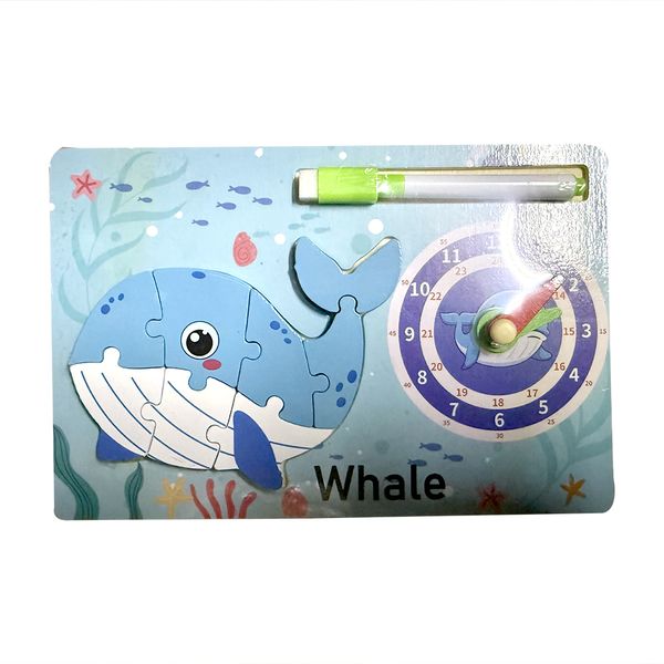 3-in-1 3D Puzzle, Clock Recognition, Doodle Board - Dolphin Pattern