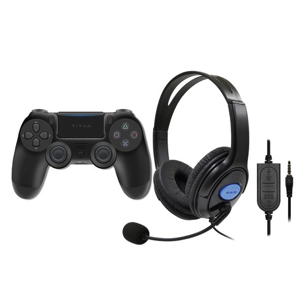 Titan Gaming Wireless Bluetooth Controller &amp; Wired Headset Bundle PS - Blk