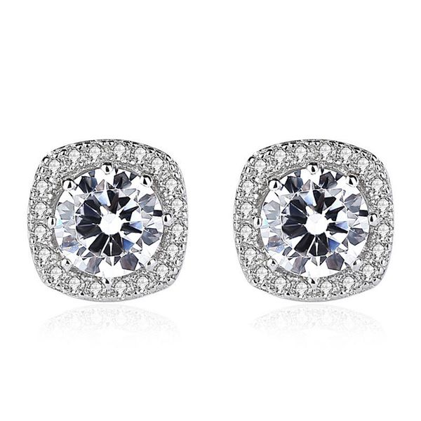 Earrings Square Cubic Zirconia Wedding Earrings Sterling Silver Studs