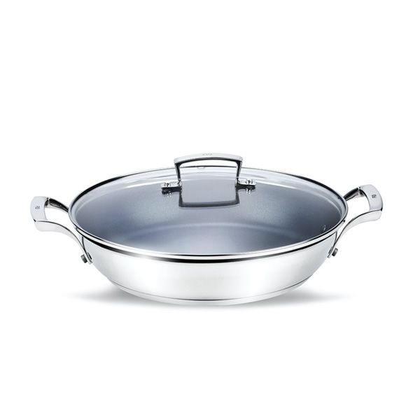 30cm Non Stick Stainless Steel Paella Pan with Glass Lid