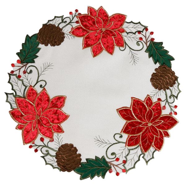 Velvet Embroidered Round Placemat Set of 4 (White Textured)