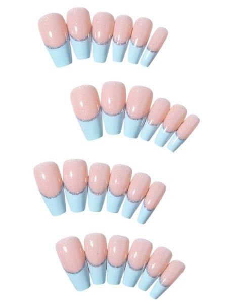 24 Piece - Long Coffin Minimalist French Tip Press-On Nails - Multicolor