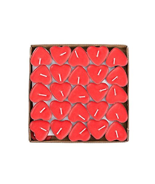 Red Heart Shaped Unscented Tea Lights Candles - 50-Pack
