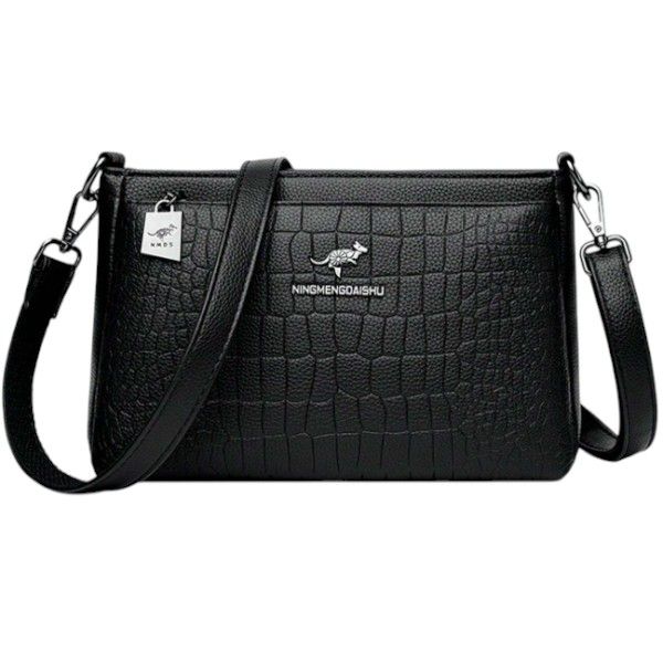 NINGMENGDOAISHU - Elegant Croc-Texture Crossbody Bag - Black
