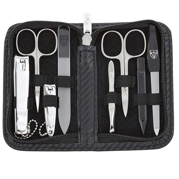 Kellermann Manicure Set Extra-Fine Steel &amp; Carbon Black Case 6213FN 8 Piece