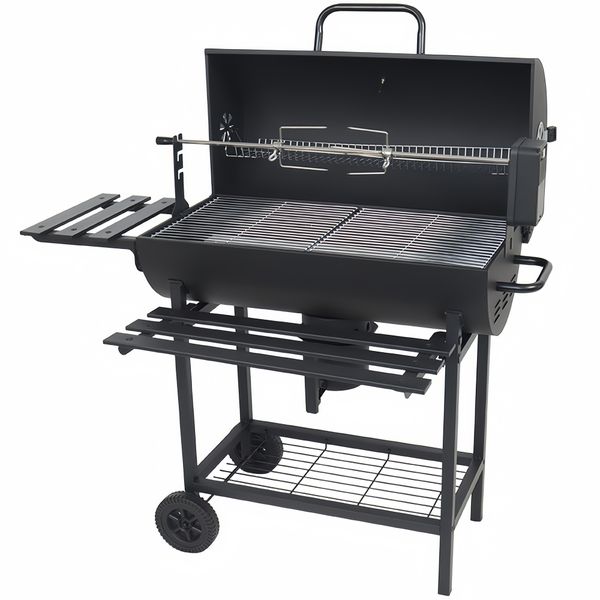Camping Grill Offset Smoker Barrel Style Grill With Automatic Rotate Grill