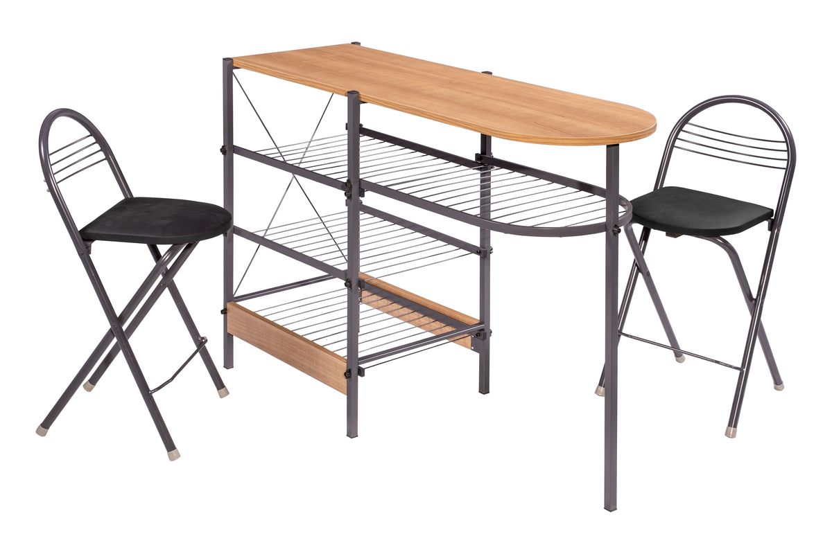 Kitchen Dining Breakfast Bar Counter Table Shelving 2 Foldable Chair
