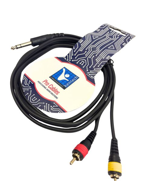 Kentech Professional audio Cable 2 x 6.35mm Stereo Jack to 2RCA 2m