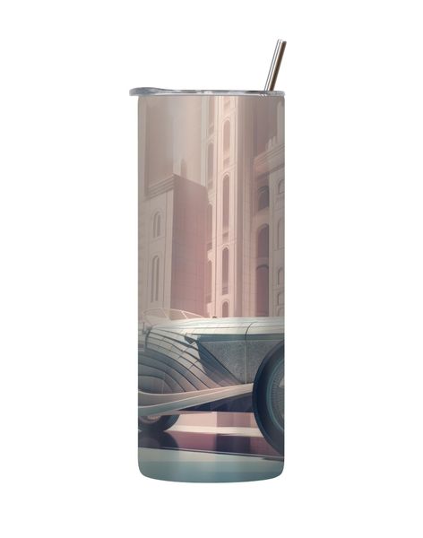 Silver 20 Oz Tumbler with Lid Straw Trendy Old Vintage Car Graphic Gift 211