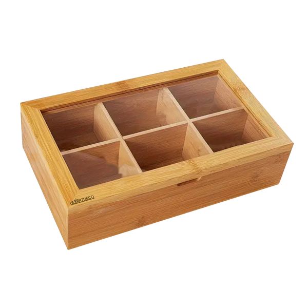 Heartdeco Bamboo Tea BagsOrganizer &amp; Coffee Storage with 6 Partitions