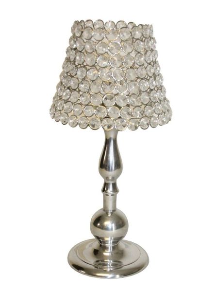 Votive Candle Holder with Acrylic Beaded Lamp Shape with Hanging Crystals