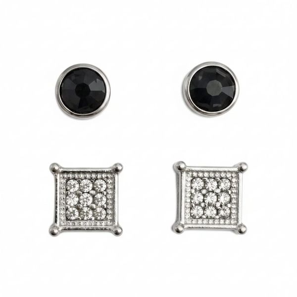 2 Pairs Sqaure Magnetic Stud Earrings BlackTone CZ Clip On Stud Earrings