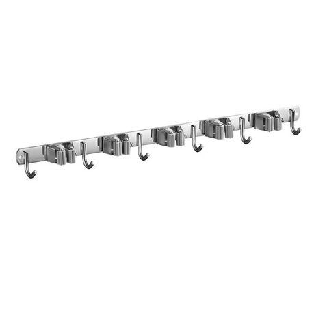Stainless Steel Wall Mount Broom Mop Holder & 5 Racks 6 Hooks Image