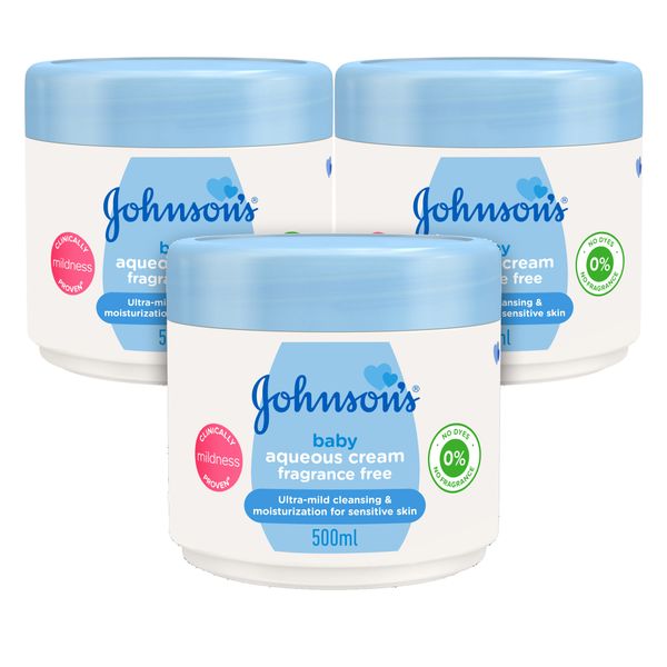 Johnson’s, Cream, Aqueous Cream, Fragrance-Free, 3 Packs of 500ml