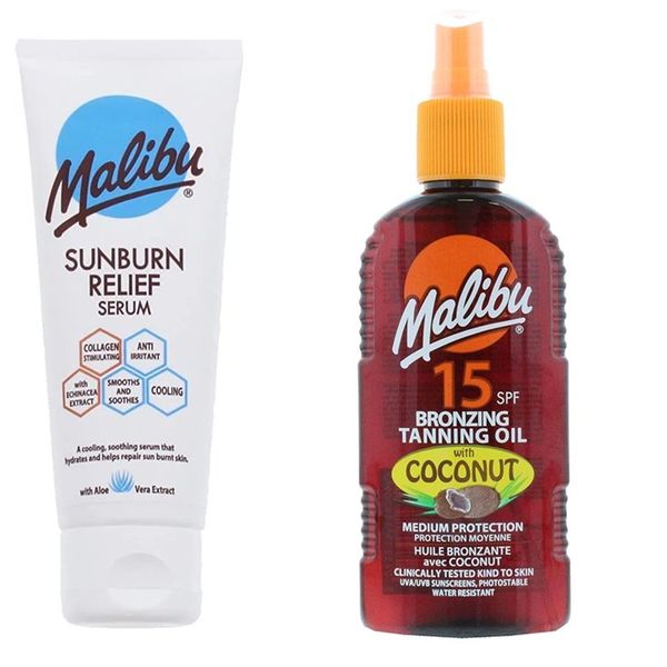 Malibu 200Ml Spf 15 Bronzing Tanning Oil and Sun relief Serum Bundle
