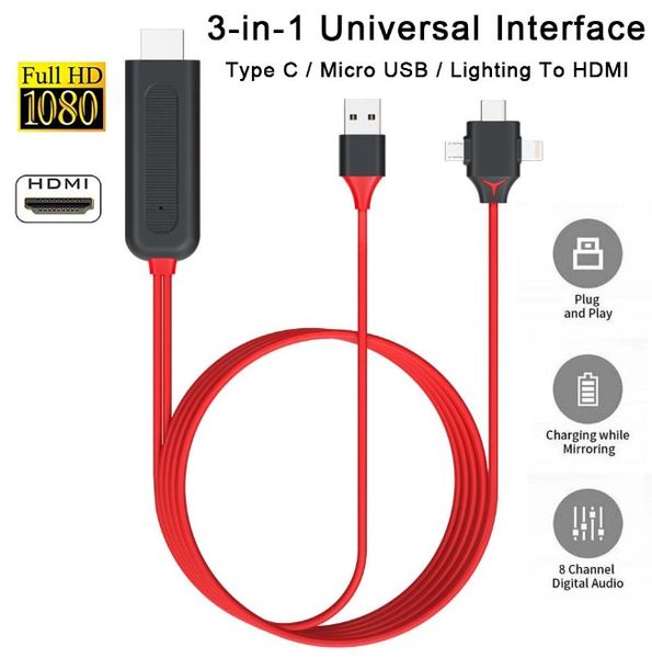 3-in-1 Micro USB Lighting Type-C to HDMI Cable
