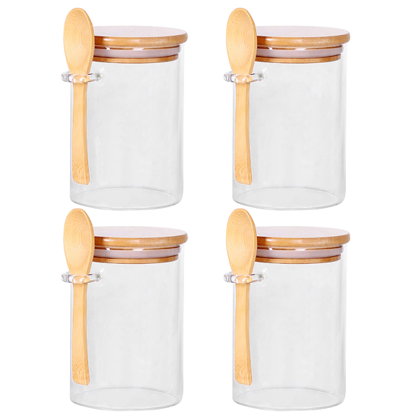 4pcs Glass Food Storage Containers With Lids And Spoons - Transparent