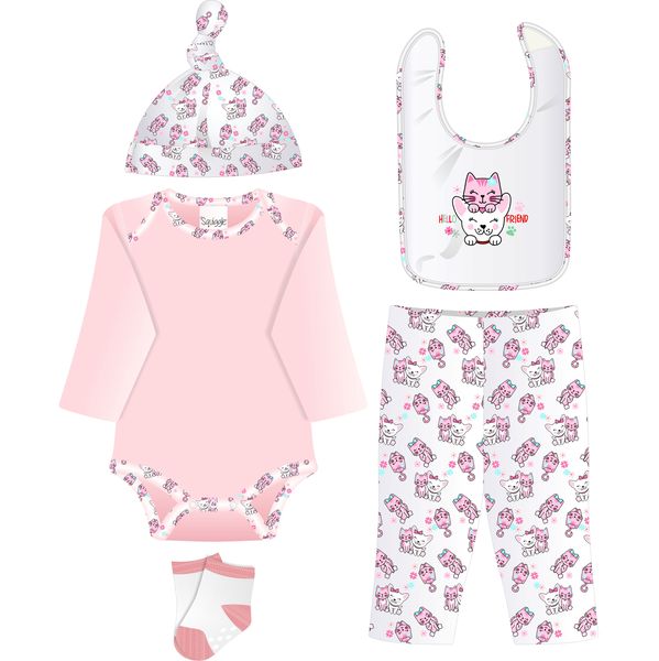 Squiggle Baby 7 Piece Gift Set Cats - Pink - Girls 0-3 months