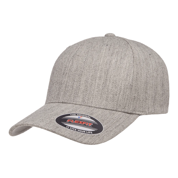 Heather Grey Flexfit Wool Blend Curved Peak Fitted Baseball Cap