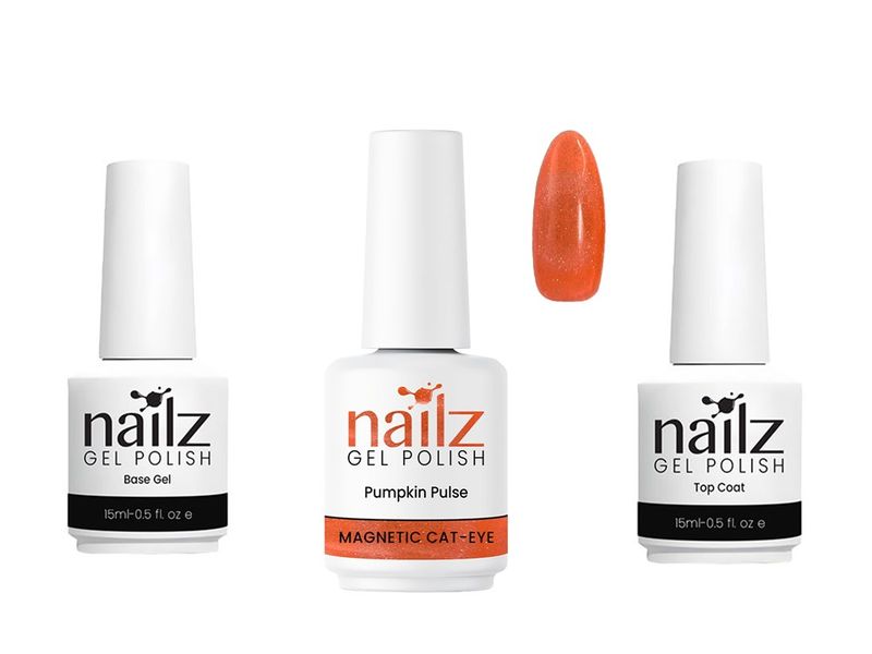 NAILZ Gel Polish 15ml Magnetic Cat Eye- Pumpkin Pulse (Base + Top Coat Kit)