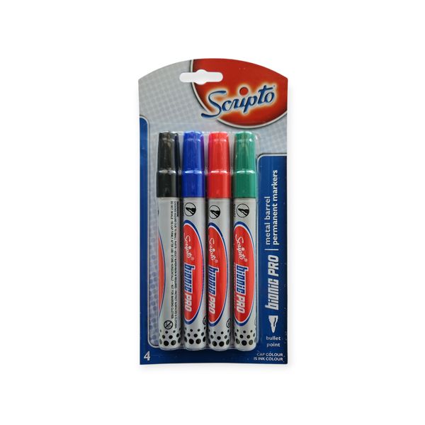 Scripto Bionic Pro Permanent Marker - Bullet Point Asst Colours 4's