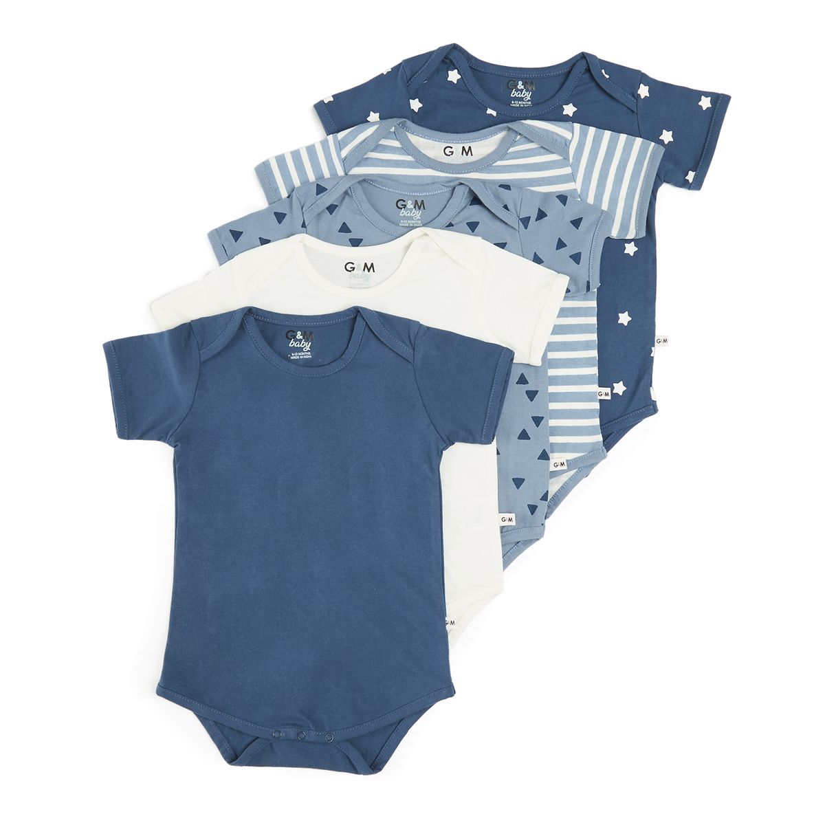 George & Mason Baby - 5 Piece 160GSM Cotton Shortsleeve Vest - Stars ...