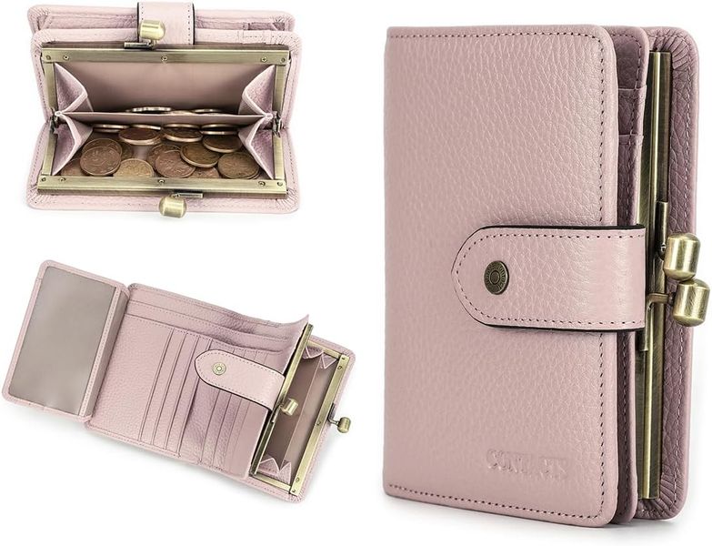 Women's Wallet RFID 11 Card Slots Bi-Fold Leather Clutch Pink 1 piece