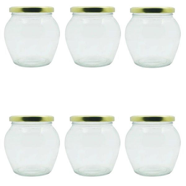 6 Piece Jar 530ml Honey Glass Belly with Lid