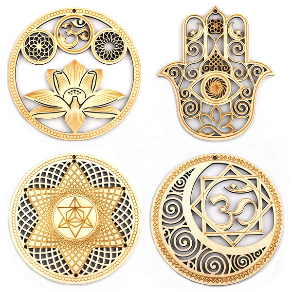 POU 4 Pieces Wooden Geometric Wall Art and Decor