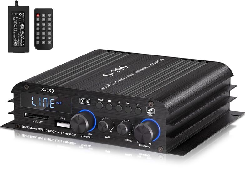 Bluetooth Power Amplifier with Active Subwoofer Output Max 800W RMS 40Wx4