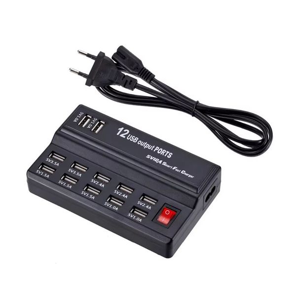 60W 12 Port USB Charger Station Block Charging Station for Multiple Devices