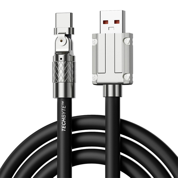 TechByte USB-A to USB-C Cable - 180 Rotation/120W Fast Charge/1.2m - Black