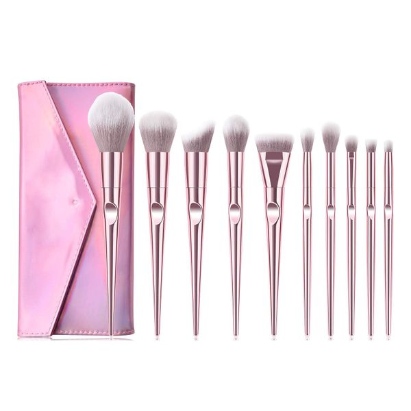 10 Piece Professional Makeup Brush Cosmetic Set with Carry Bag - Silver Grey