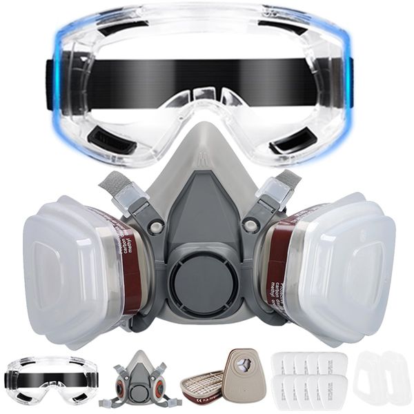 Respirator mask with filters and Safety Goggles,15PCS gas mask set+goggles