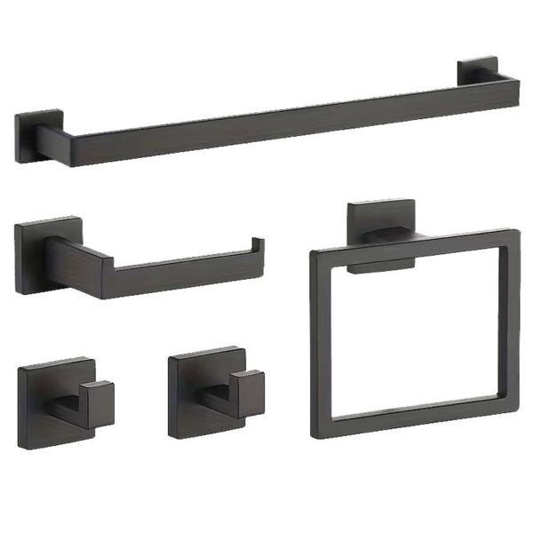 5 Piece Matte Black Bathroom Accessories Set Bath Towel Racks for Bathroom