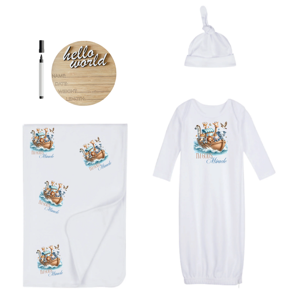 New Born-Sleeping Bag, Swaddle, Hat&amp;Birth Announc-Hello World-God's Miracle