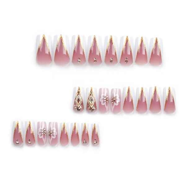 Long Gradient Press on Nails Square Fake Nails Nude Nails Tips Full Cover