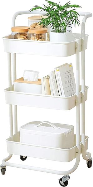 Sulfar 3-Tier Rolling Utility Cart, Storage Organizer Carts Shelves, Multif