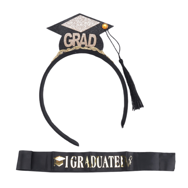 1 Set Grad Cap Headband Graduated Satin Sash 2024 Graduation Party