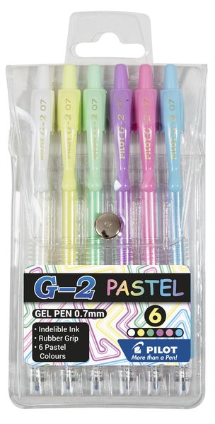 Pilot G-2 0.7 Gel Retractable Pen - Wallet of 6 Pastel Colours