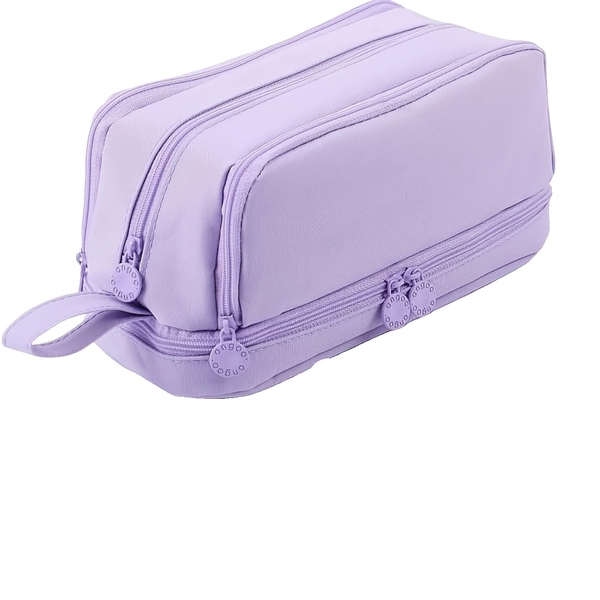 Large Capacity Zippered Pencil Case Organizer, Purple