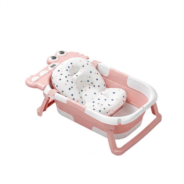 RYNCEN Folding Portable Bathtub for Babies with Pillow Pad -pink