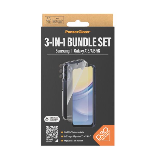 PanzerGlass 3-in-1 Bundle Compatible Samsung Galaxy A15 5G