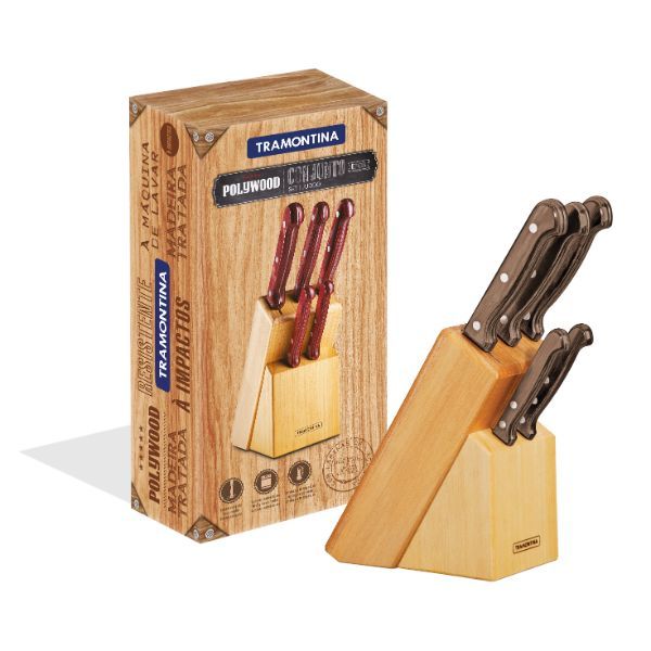 Tramontina 6 Piece Brown Handle Knife Set with Knife Block