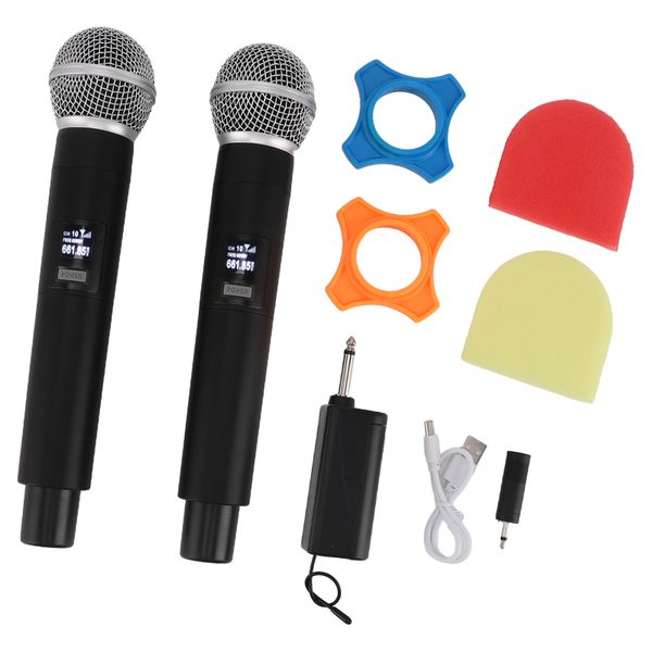 2Pcs Wireless VHF Microphone Professional Noise Canceling USB Rechargeable