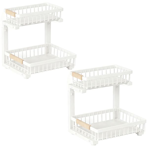 2PCS Under Sink Organizer 2-Tier Pull Out Cabinet Organizers Storage Rack
