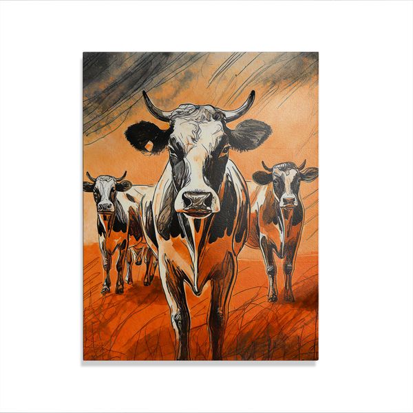 Canvas Wall Art -Cows in an Orange Field 3