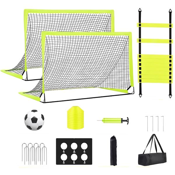 Kids Soccer Goals Set of 2-6x4 ft Portable Pop Up Soccer Nets Equipment