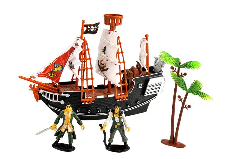 Pirate Ship Playset with Action Figures and Palm Tree